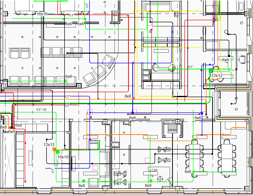 Vue 2D Revit d’un plan électrique professionnel